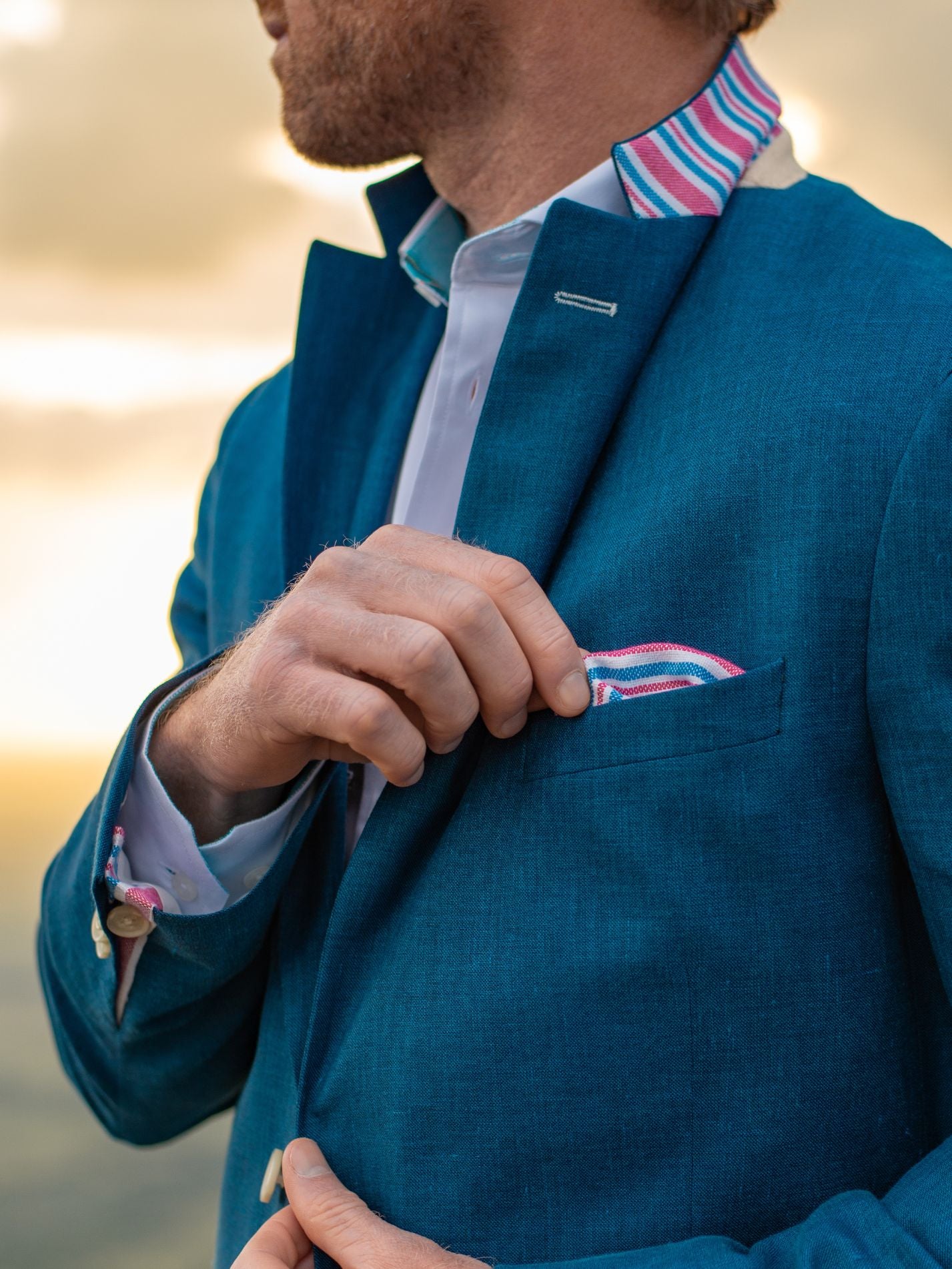 Royal Blue Blazer made from linen, wool and silk