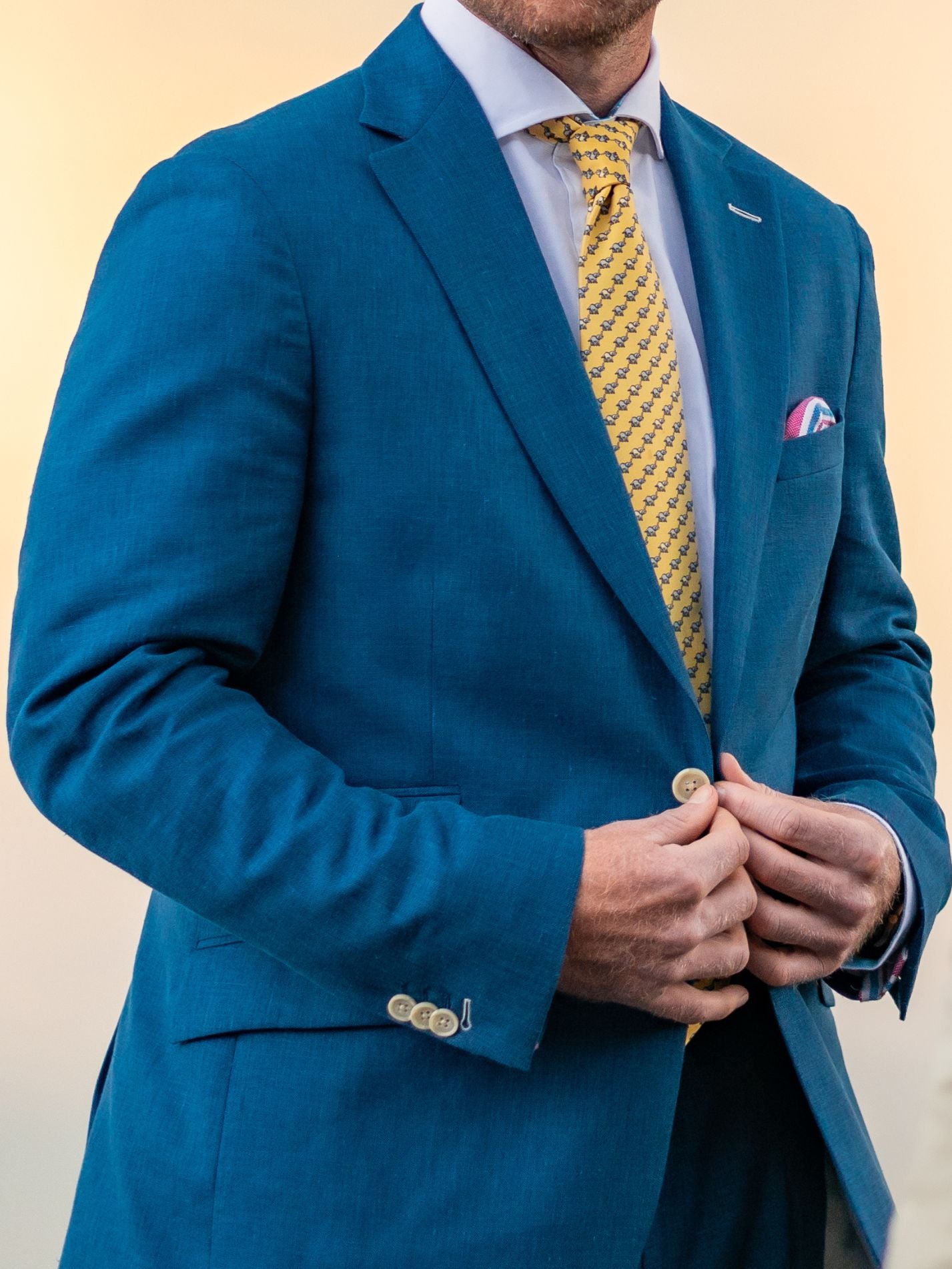 Royal Blue Blazer made from linen, wool and silk