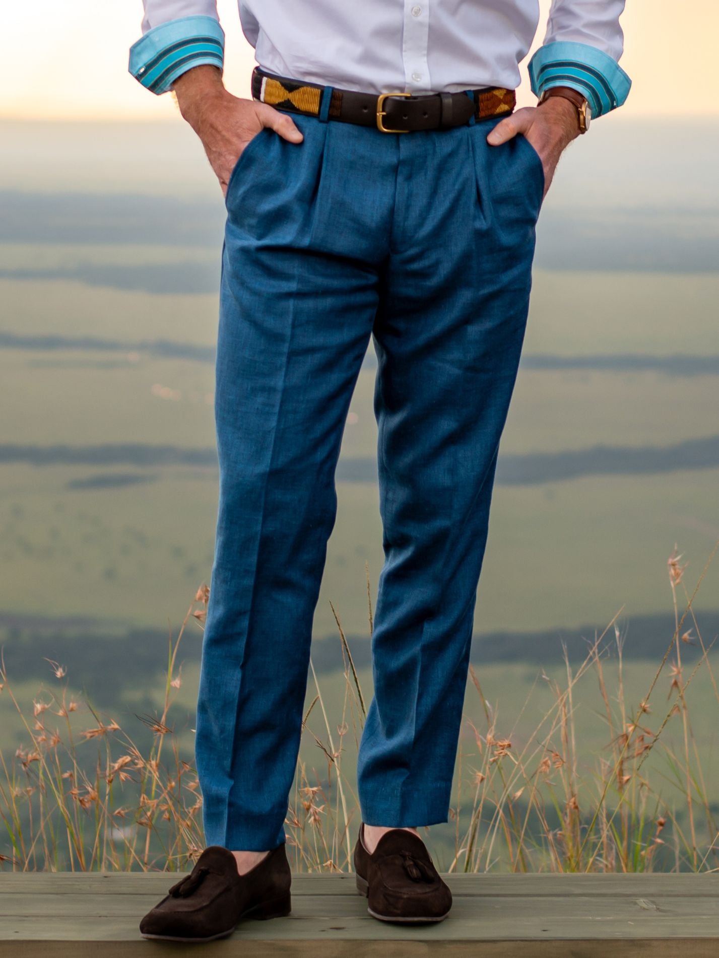 Royal Blue Suit Trousers - Linen, Wool & Silk
