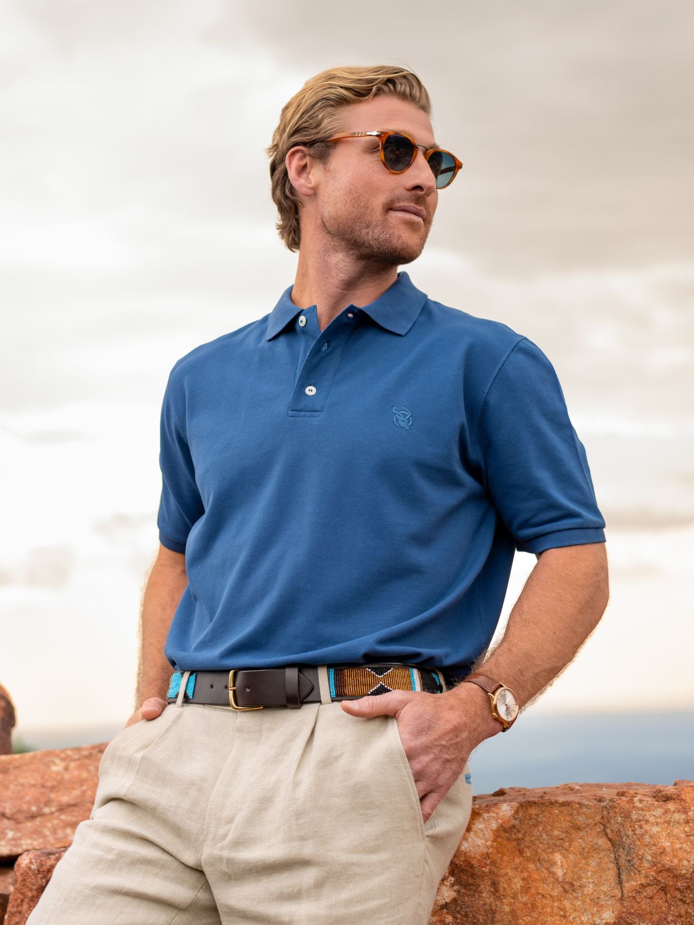 Dark Blue Piqué Cotton Polo