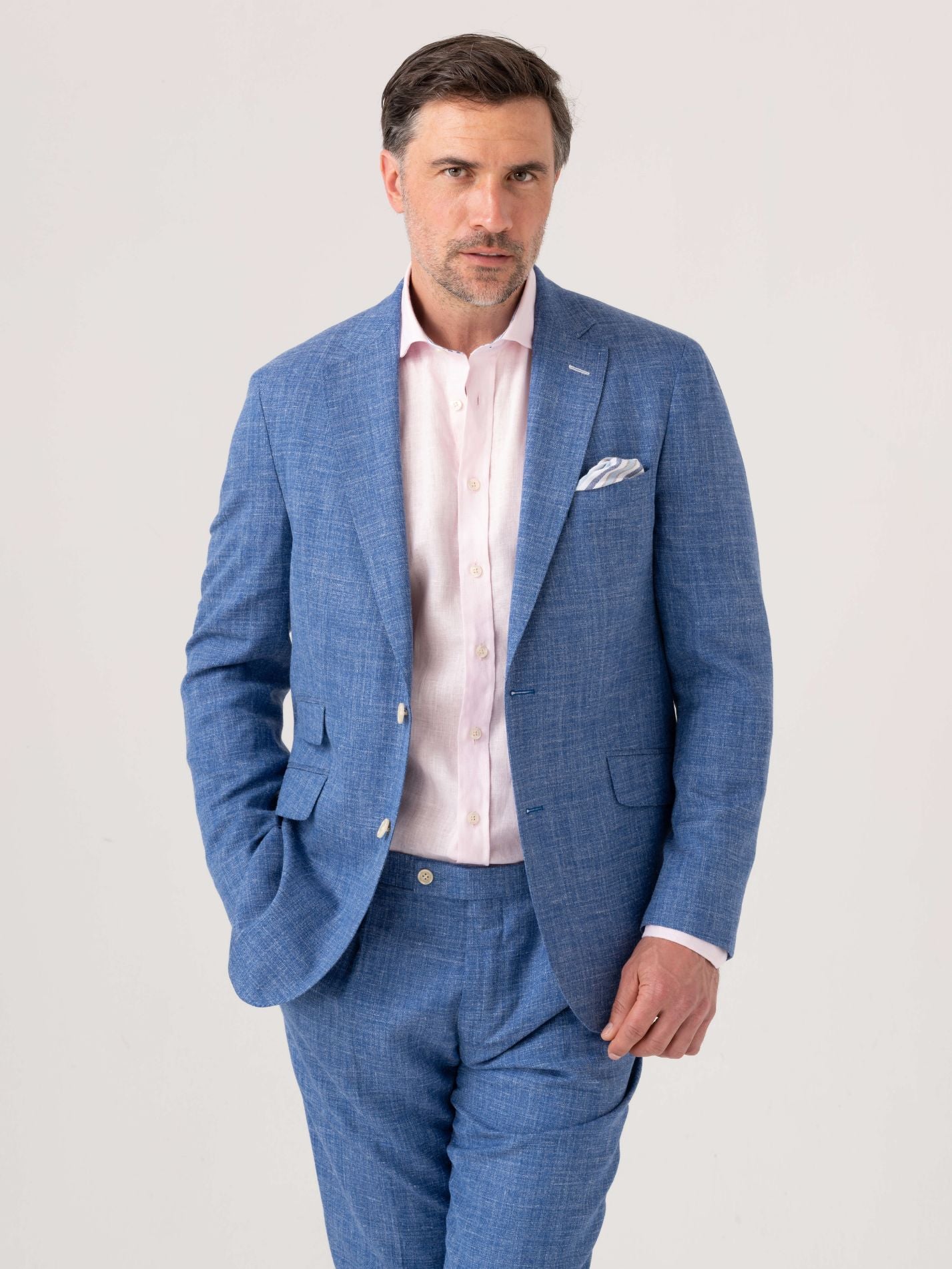 Blue Linen Blend Blazer Suit by Koy Clothing