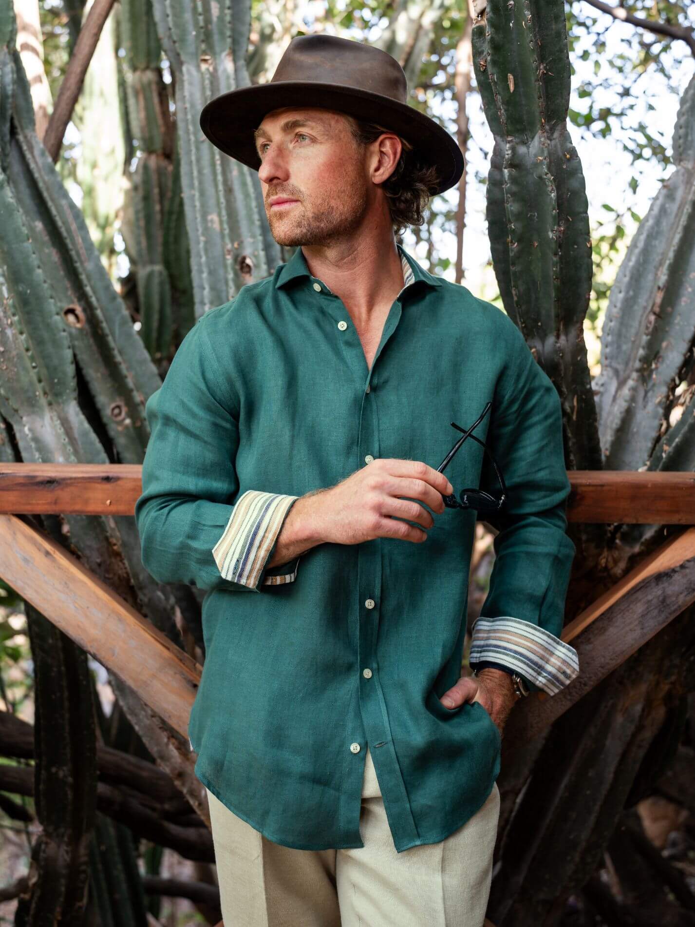 Men's Forest Green Linen Shirt