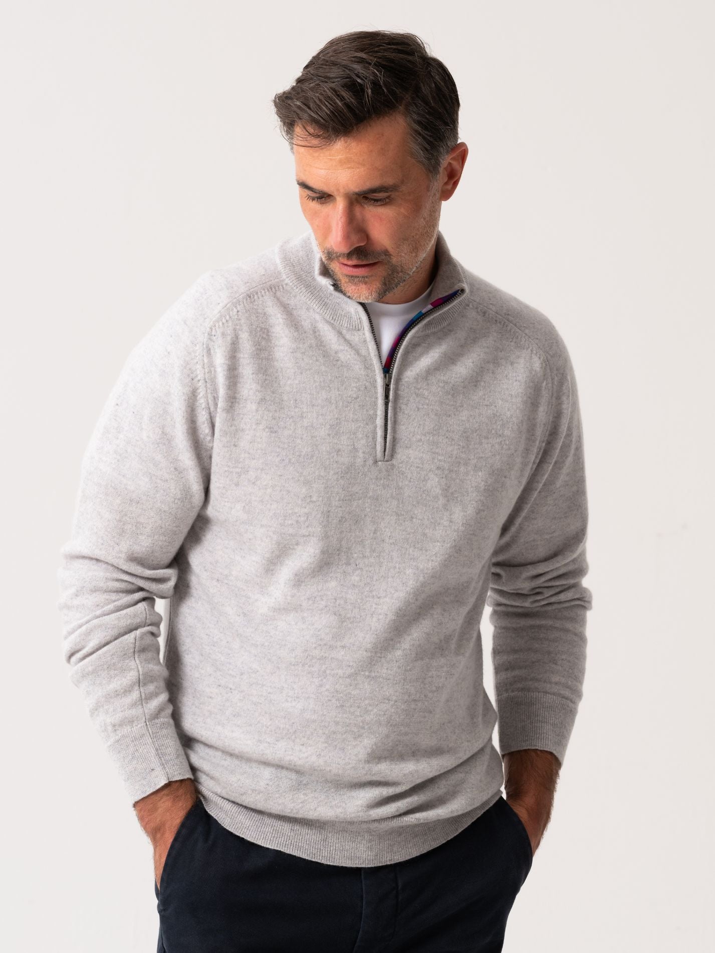 Grey Quarter Zip Jumper - Wool & Cashmere blend