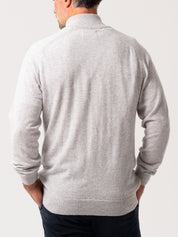 Wool & Cashmere blend Grey Quarter Zip Jumper with African fabric detail - back view