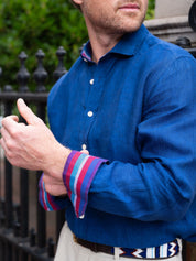 Royal Blue Linen Shirt - Cutaway Collar