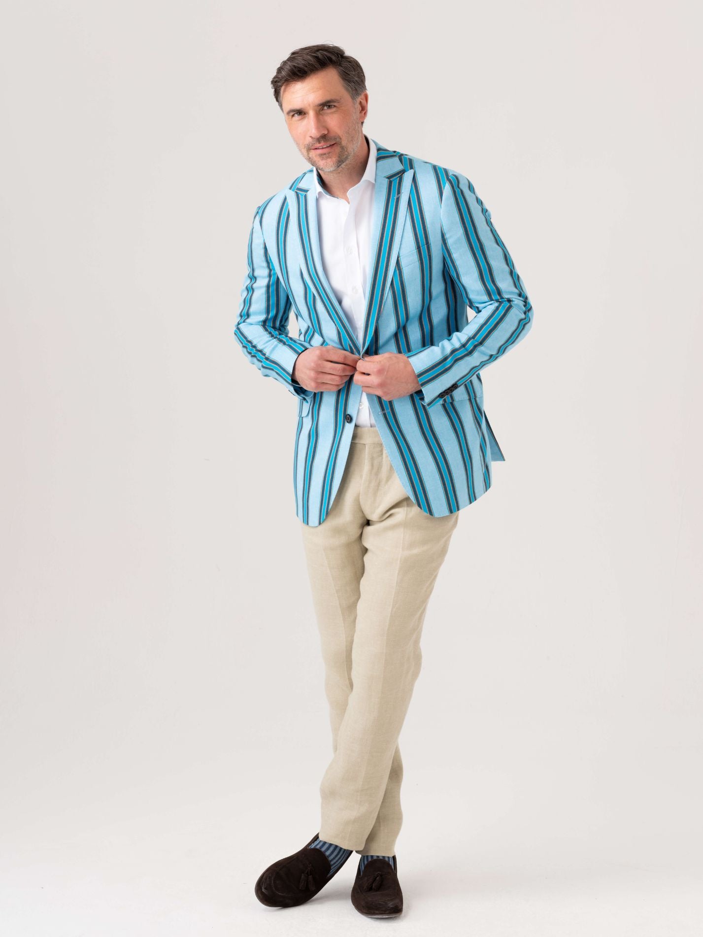 Turquoise Striped Kikoy Blazer