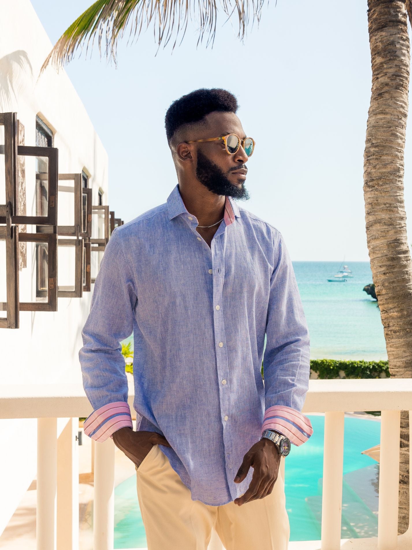 Men's Mida Blue Cotton/Linen Shirt | Koy Clothing Men's Mida Blue Cotton/Linen Shirt | Koy Clothing