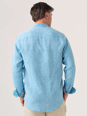Nyota Turquoise Linen Shirt - Grandfather Collar