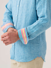 Nyota Turquoise Linen Shirt - Grandfather Collar