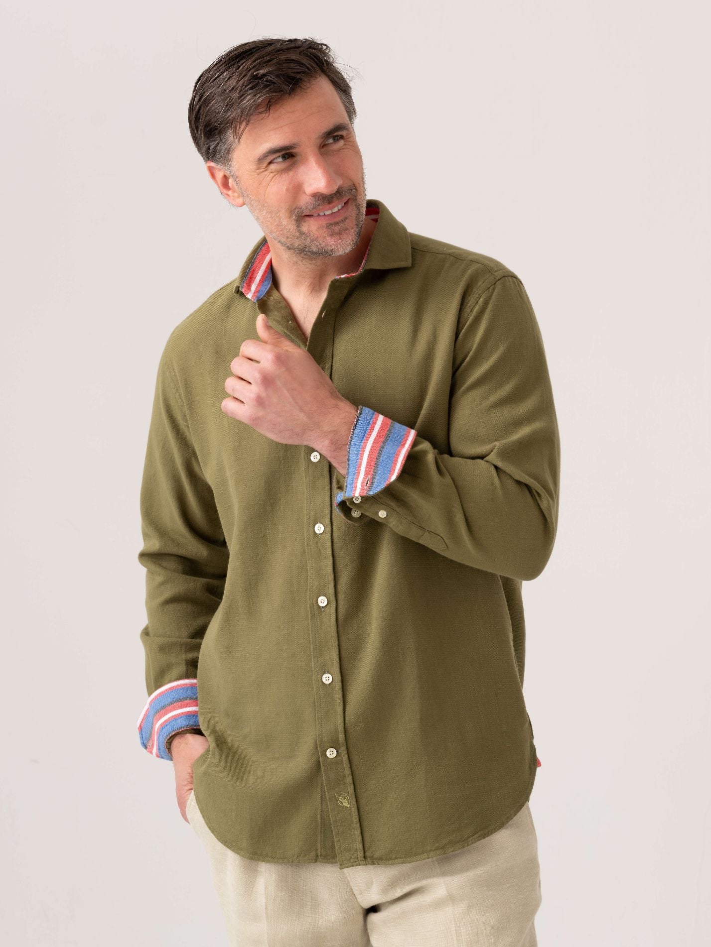 Olive Brushed Cotton Shirt