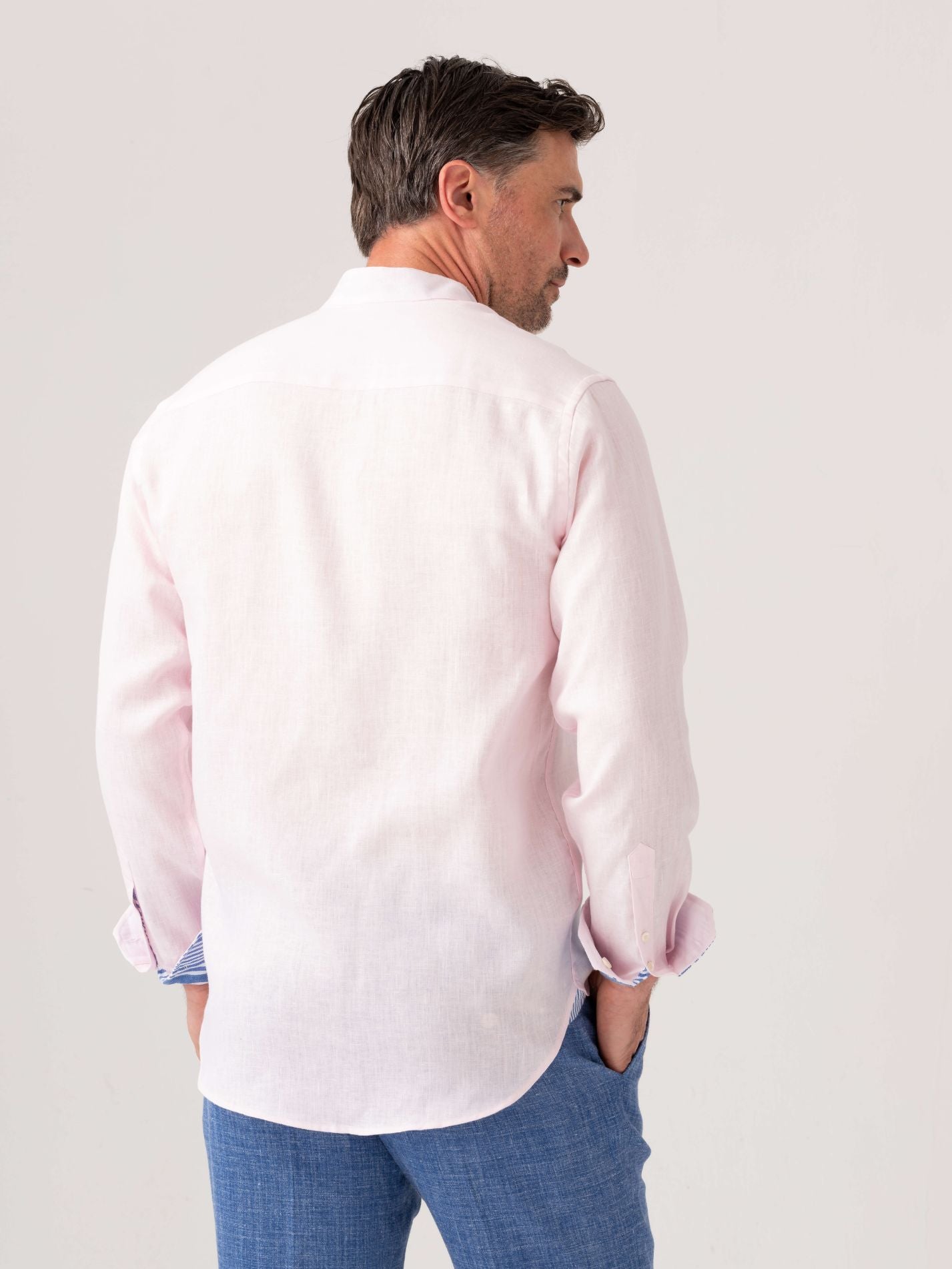 Flamingo Pink Linen Shirt - Grandfather Collar
