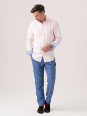 Flamingo Pink Linen Shirt - Grandfather Collar
