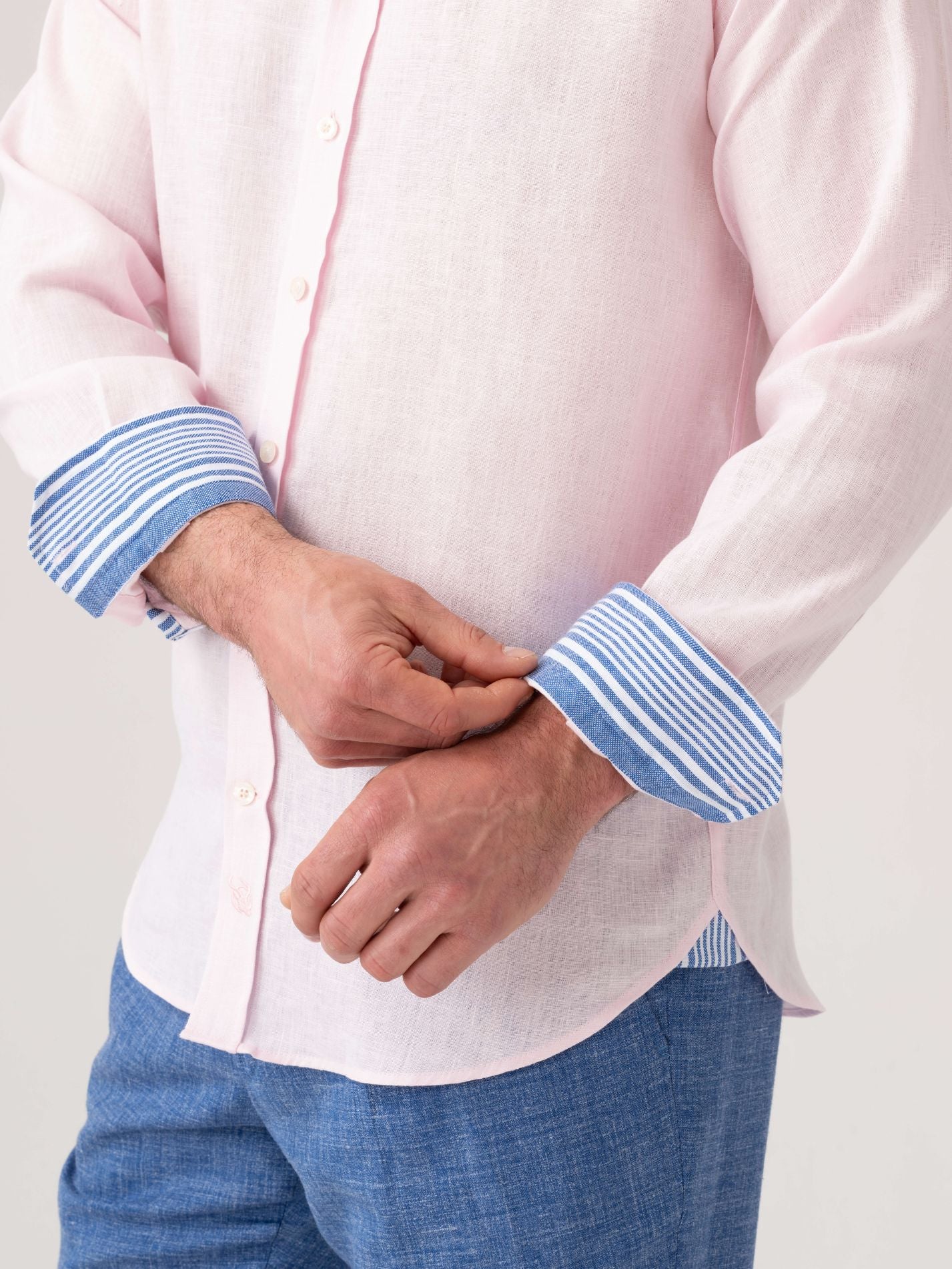 Flamingo Pink Linen Shirt - Grandfather Collar