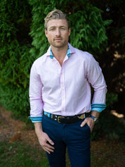 Pink Oxford Cotton Shirt with Kenyan Kikoy fabric detailing