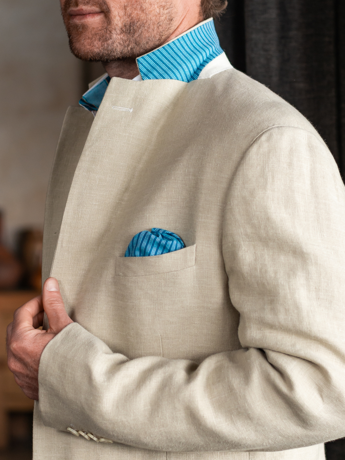 Pale Beige Linen Blazer / Suit Jacket