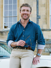 Teal Cotton-Merino Wool Shirt