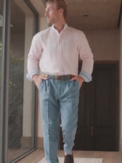 Flamingo Pink Linen Shirt - Grandfather Collar