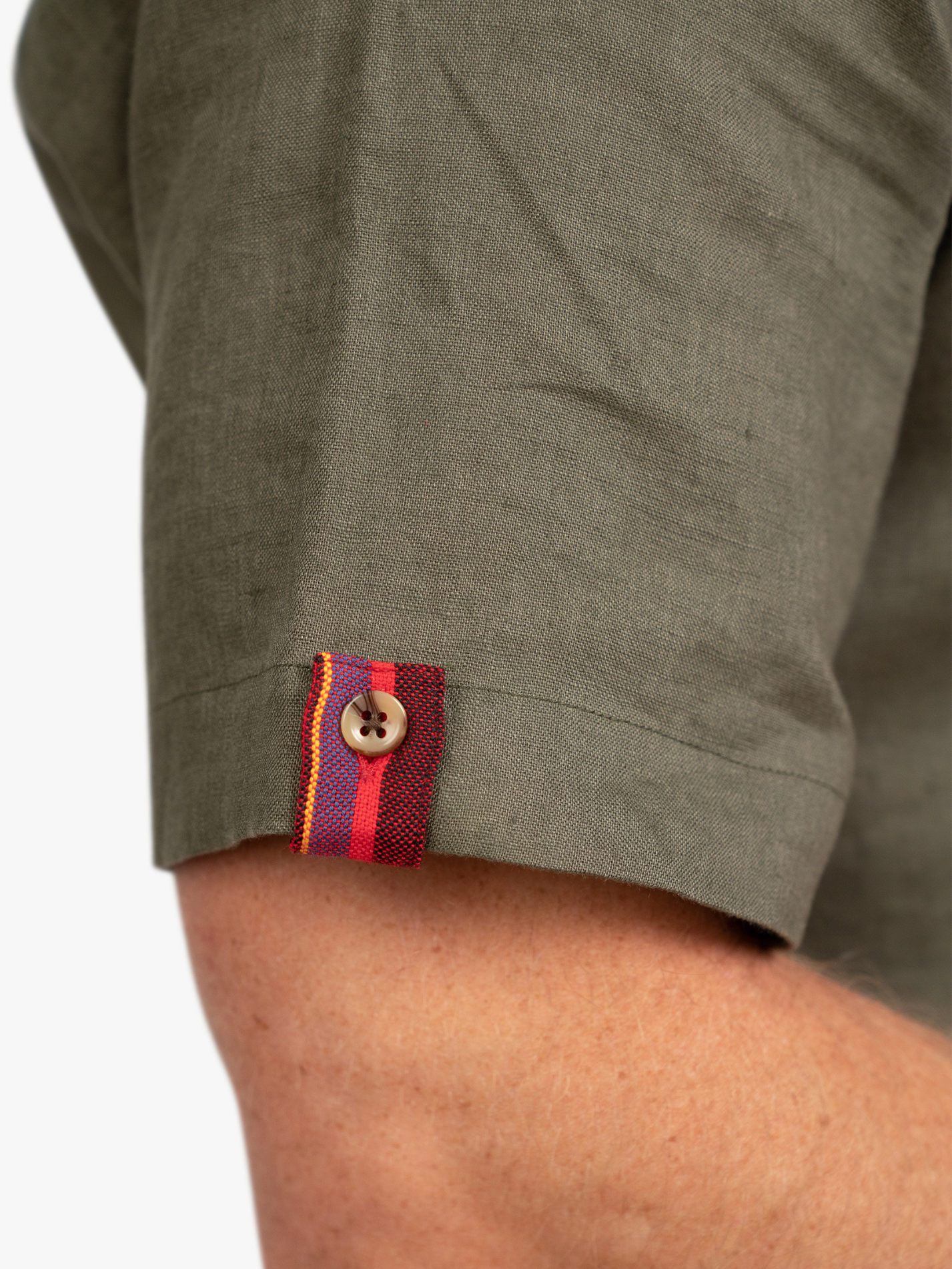 Khaki Short-Sleeved Linen Shirt