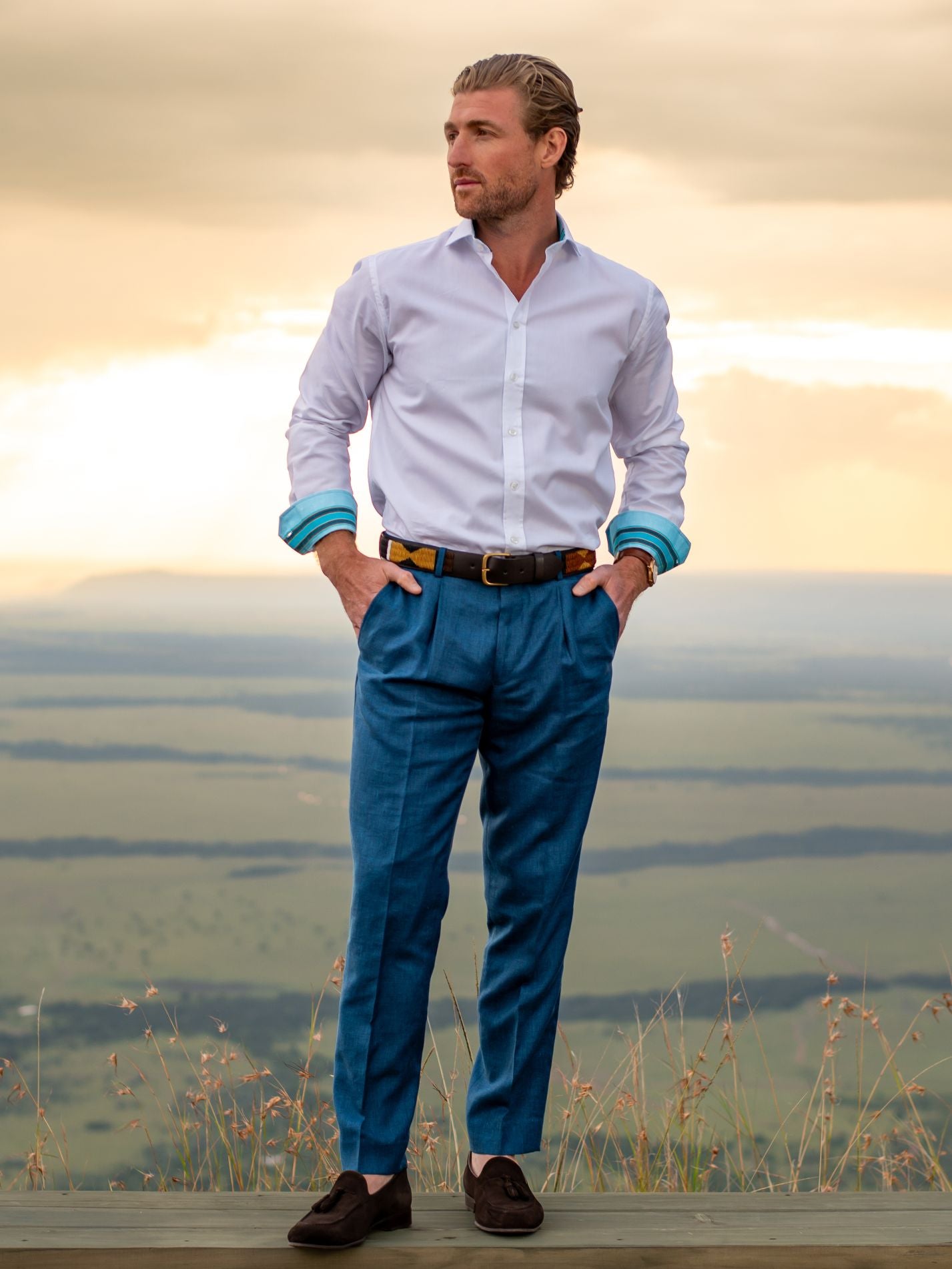 Teal Linen Blend Suit Trousers