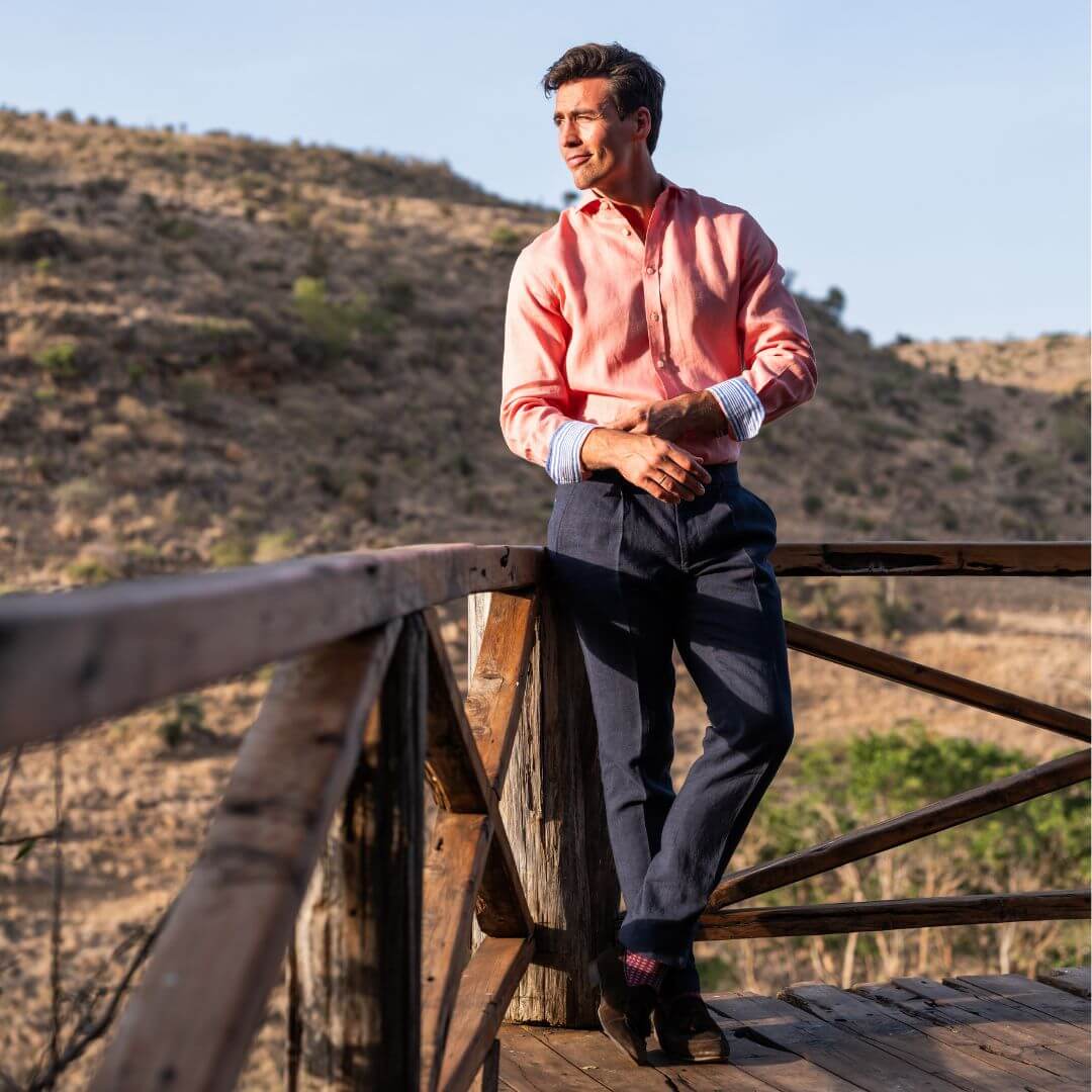Men's Salmon Pink Linen Shirt