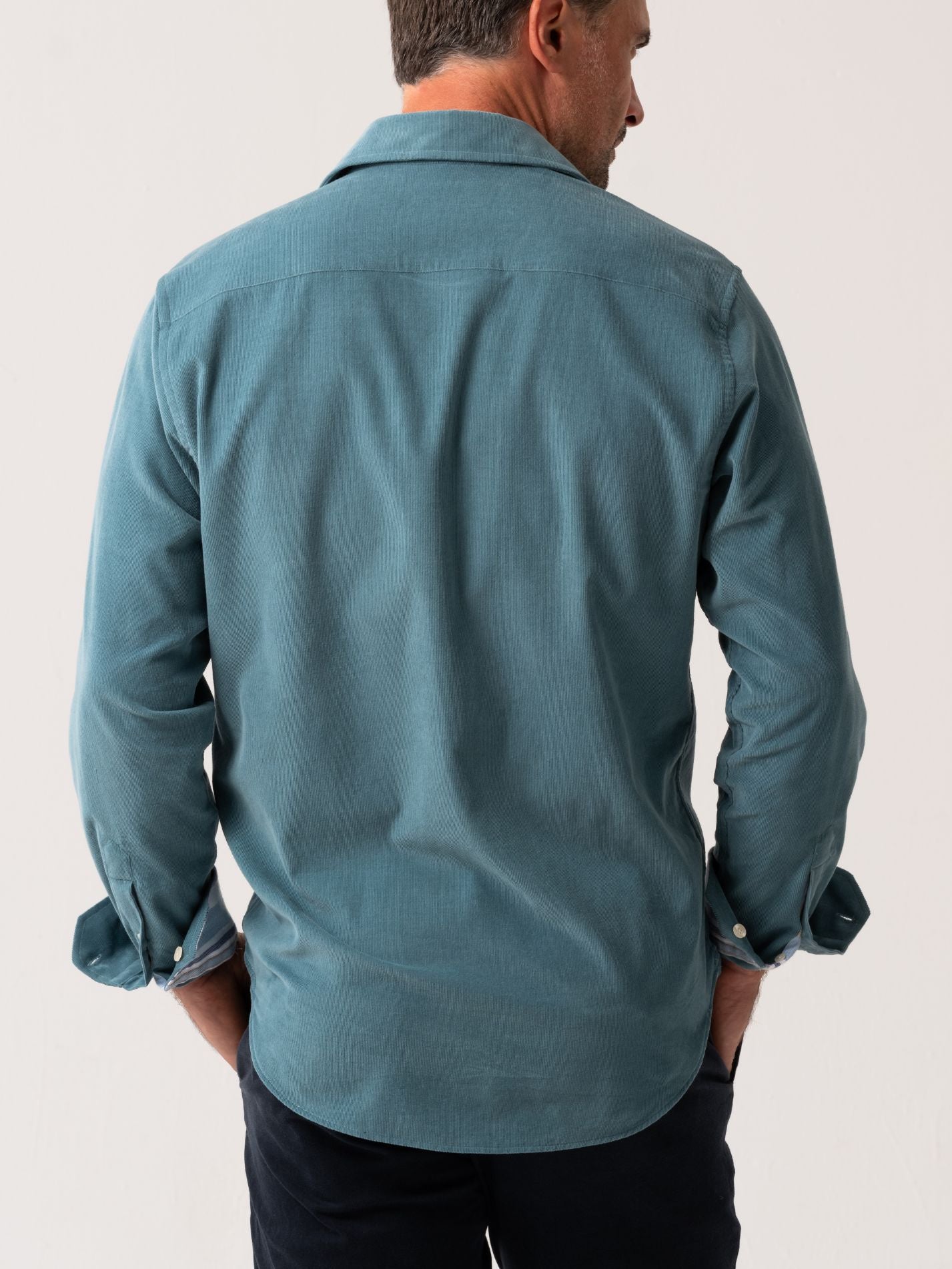 Mens Petrol Blue Corduroy Shirt - back view