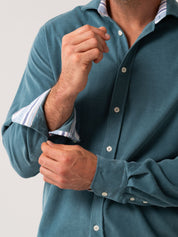 Mens Petrol Blue Corduroy Shirt - cuff detail
