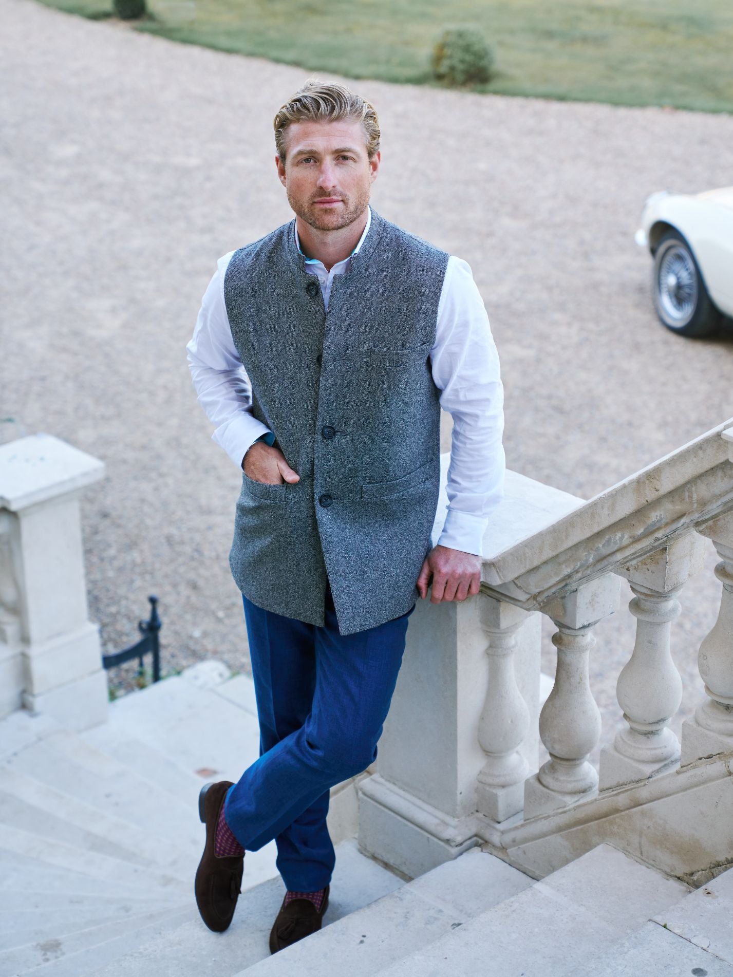 Men's Charcoal British Wool Gilet | Koy Clothing