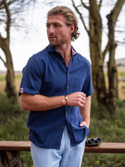 Navy Textured Weave Short Sleeve Shirt