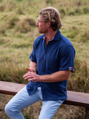 Navy Textured Weave Short Sleeve Shirt
