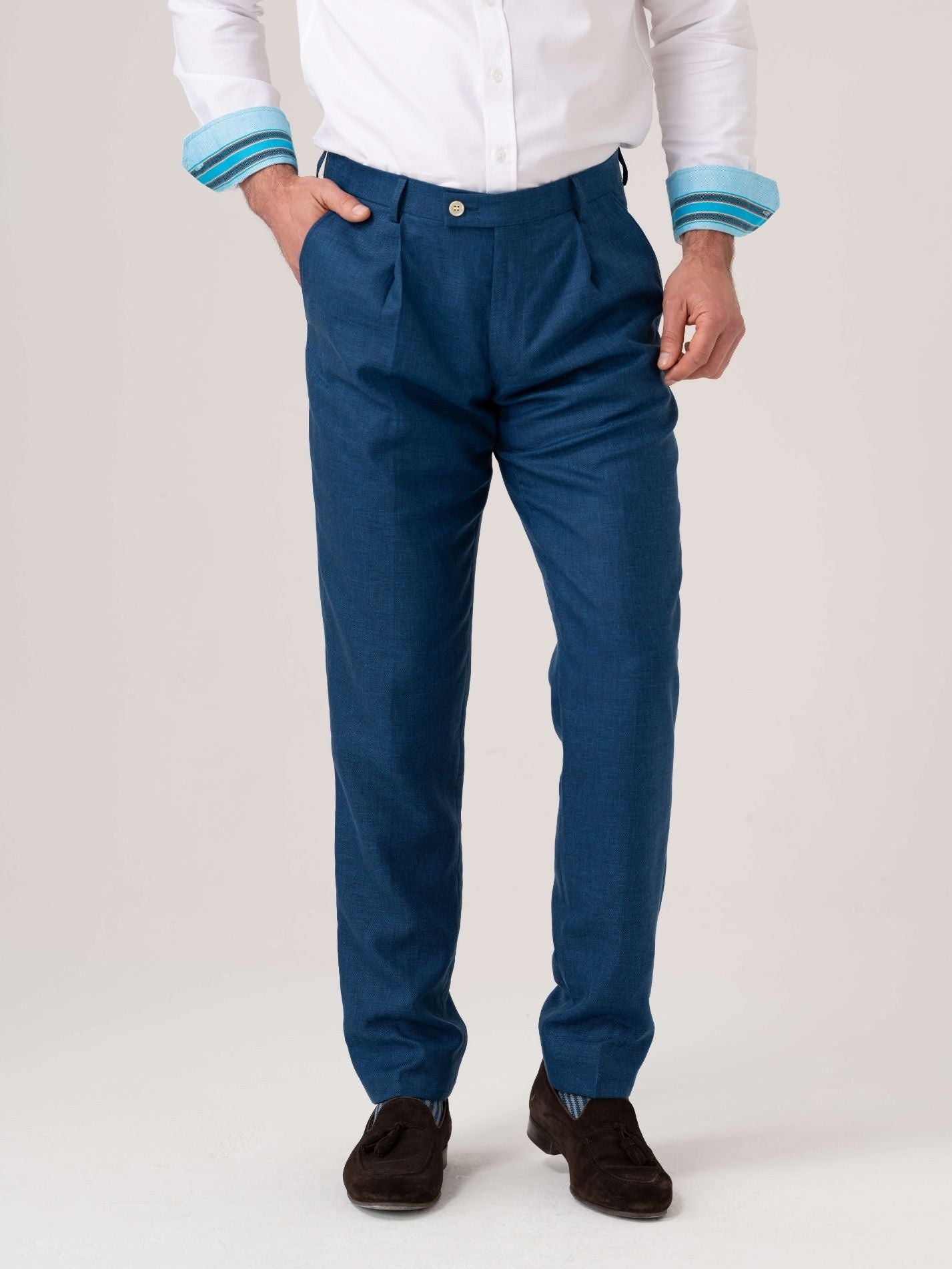 Royal Blue Suit Trousers - Linen, Wool & Silk