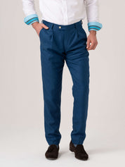 Royal Blue Suit Trousers - Linen, Wool & Silk