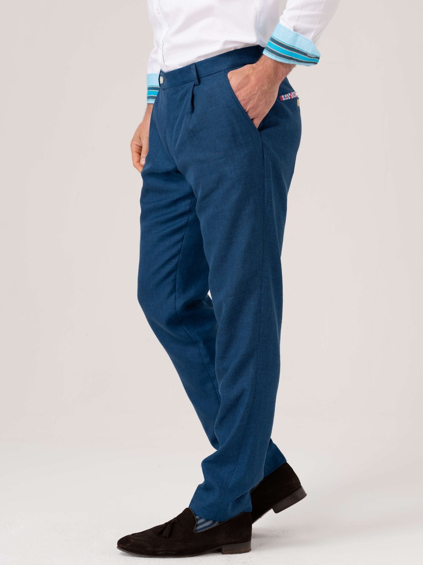 Royal Blue Suit Trousers - Linen, Wool & Silk