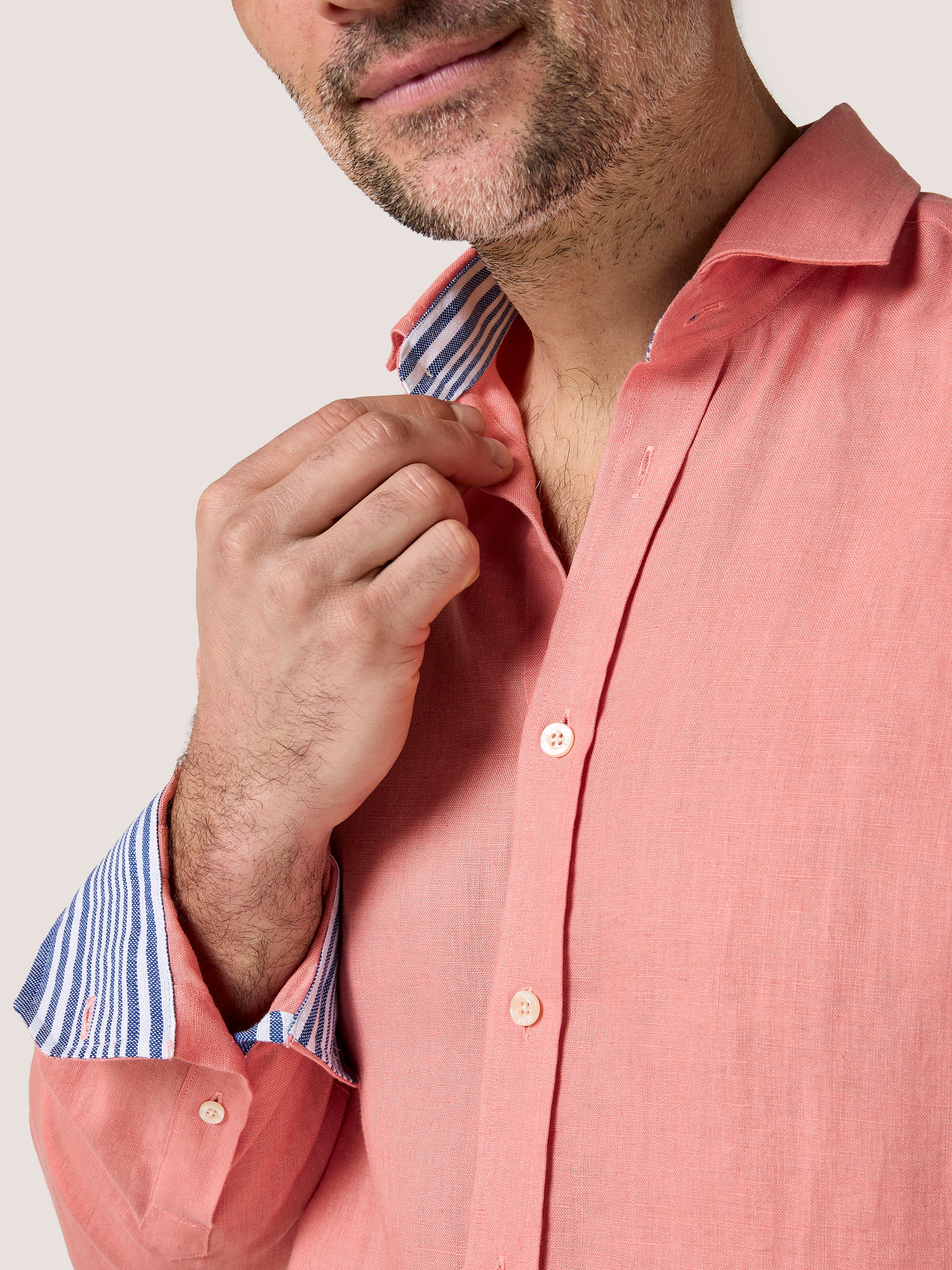 Salmon Pink Linen Shirt