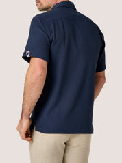 Navy Textured Weave Short Sleeve Shirt