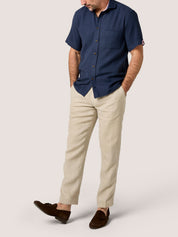 Navy Textured Weave Short Sleeve Shirt