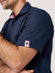 Navy Textured Weave Short Sleeve Shirt