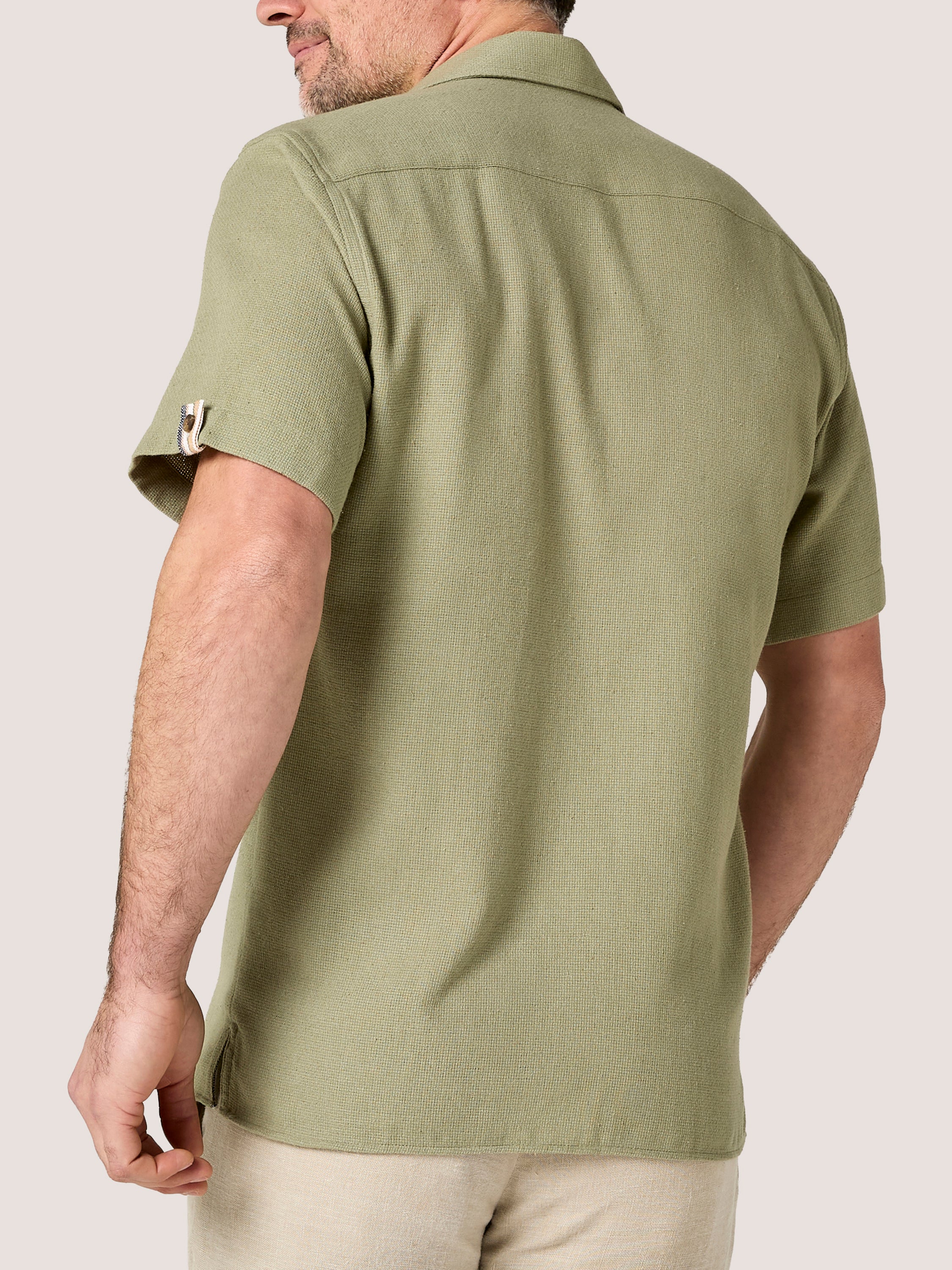 Olive Sack Weave Short Sleeve Shirt