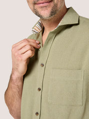 Olive Sack Weave Short Sleeve Shirt