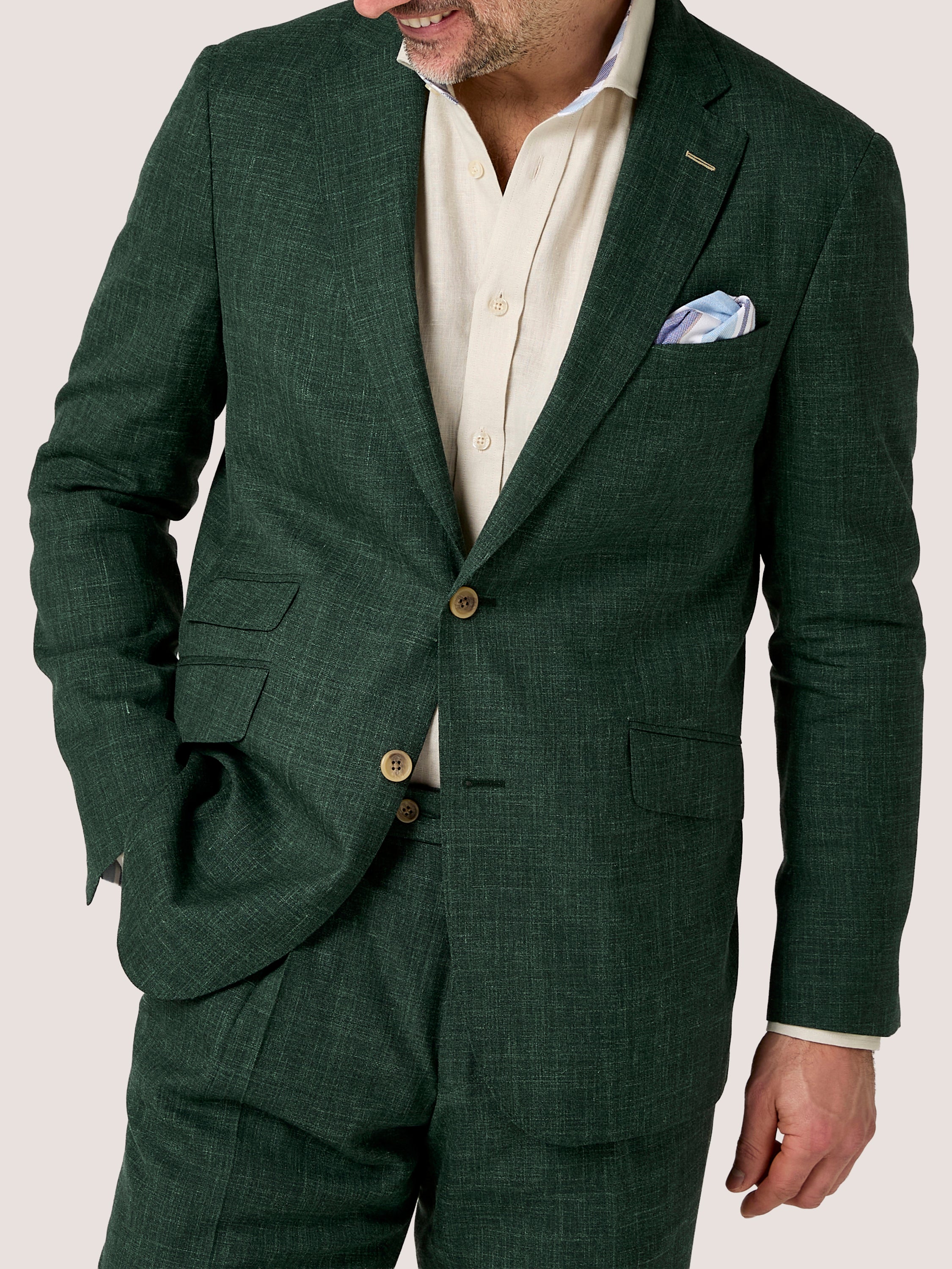 Forest Green Linen Blend Suit Jacket 