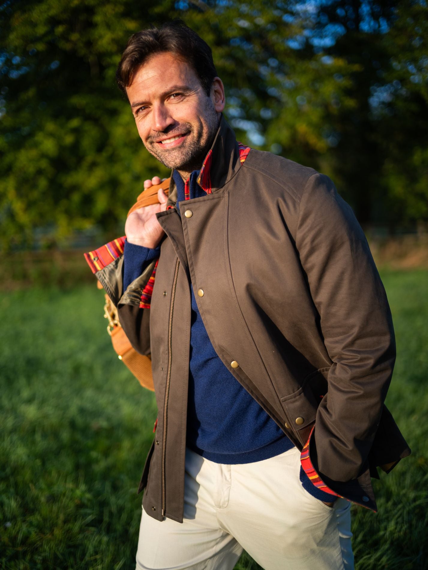 Mens outerwear coat in Dark Olive with water resistant finish