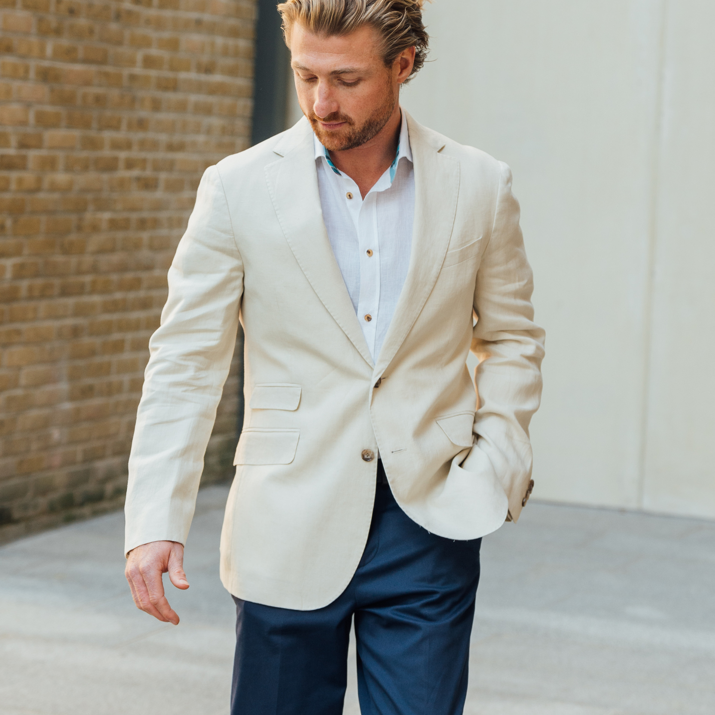 Beige Linen Blazer with Kenyan Kikoy Detailing