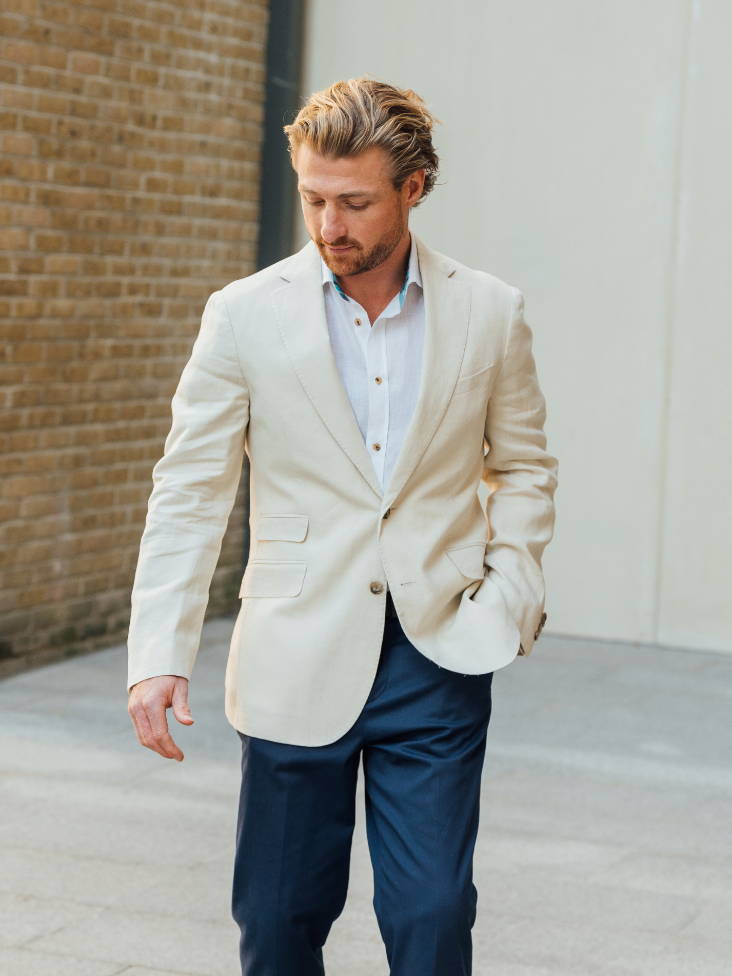 Beige Linen Blazer with Kenyan Kikoy Detailing