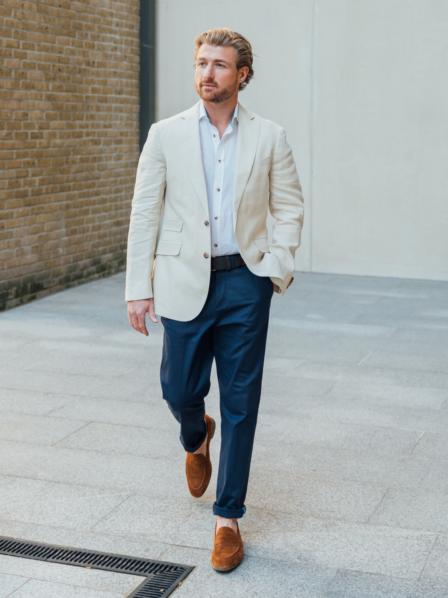 Beige Linen Blazer with Kenyan Kikoy Detailing