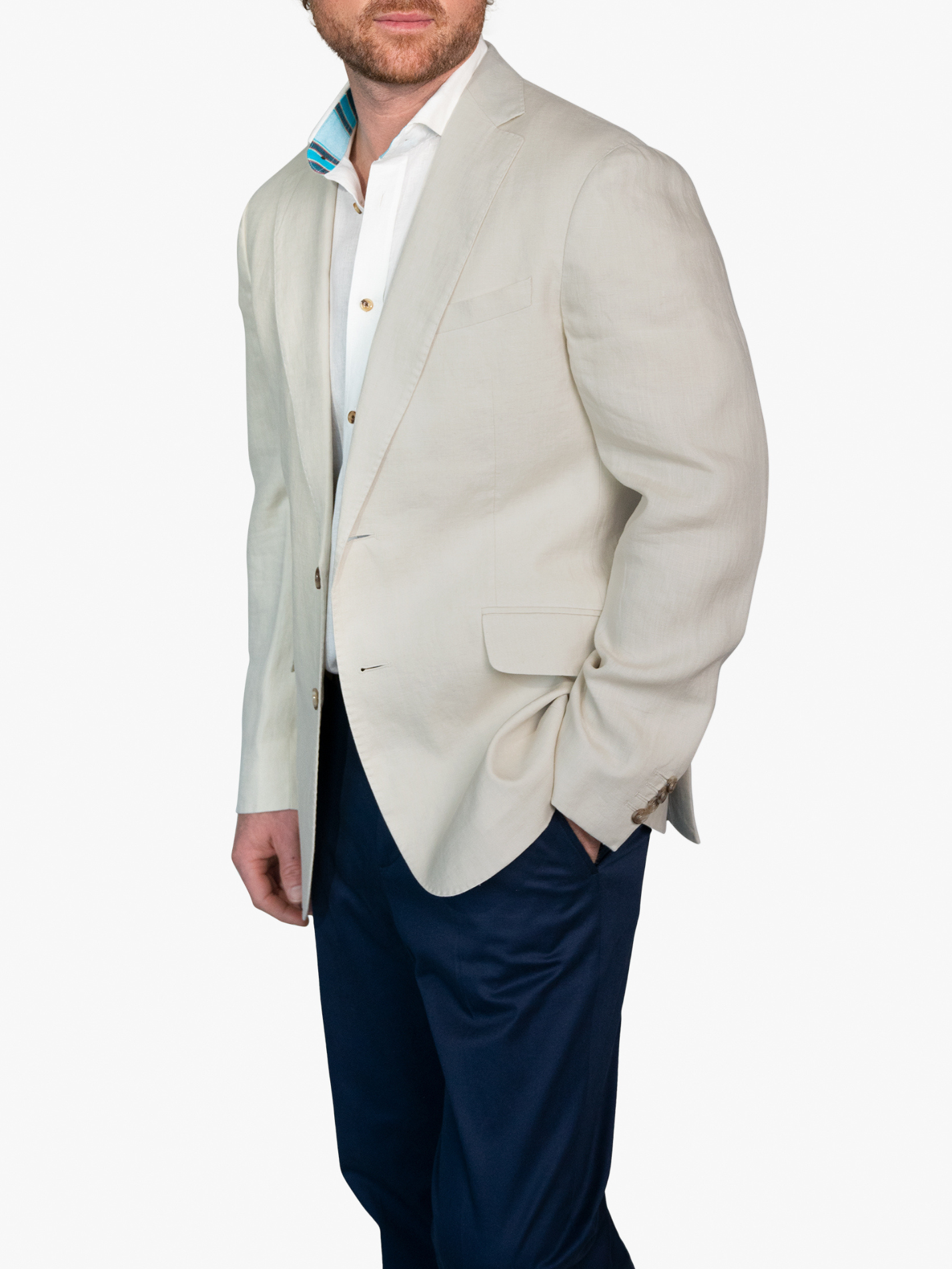 Beige Linen Blazer with Kenyan Kikoy Detailing