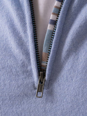 Mens Light blue Quarter Zip Jumper - Wool & Cashmere blend with African fabric detail 