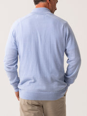 Mens Light blue Quarter Zip Jumper - Wool & Cashmere blend with African fabric detail 