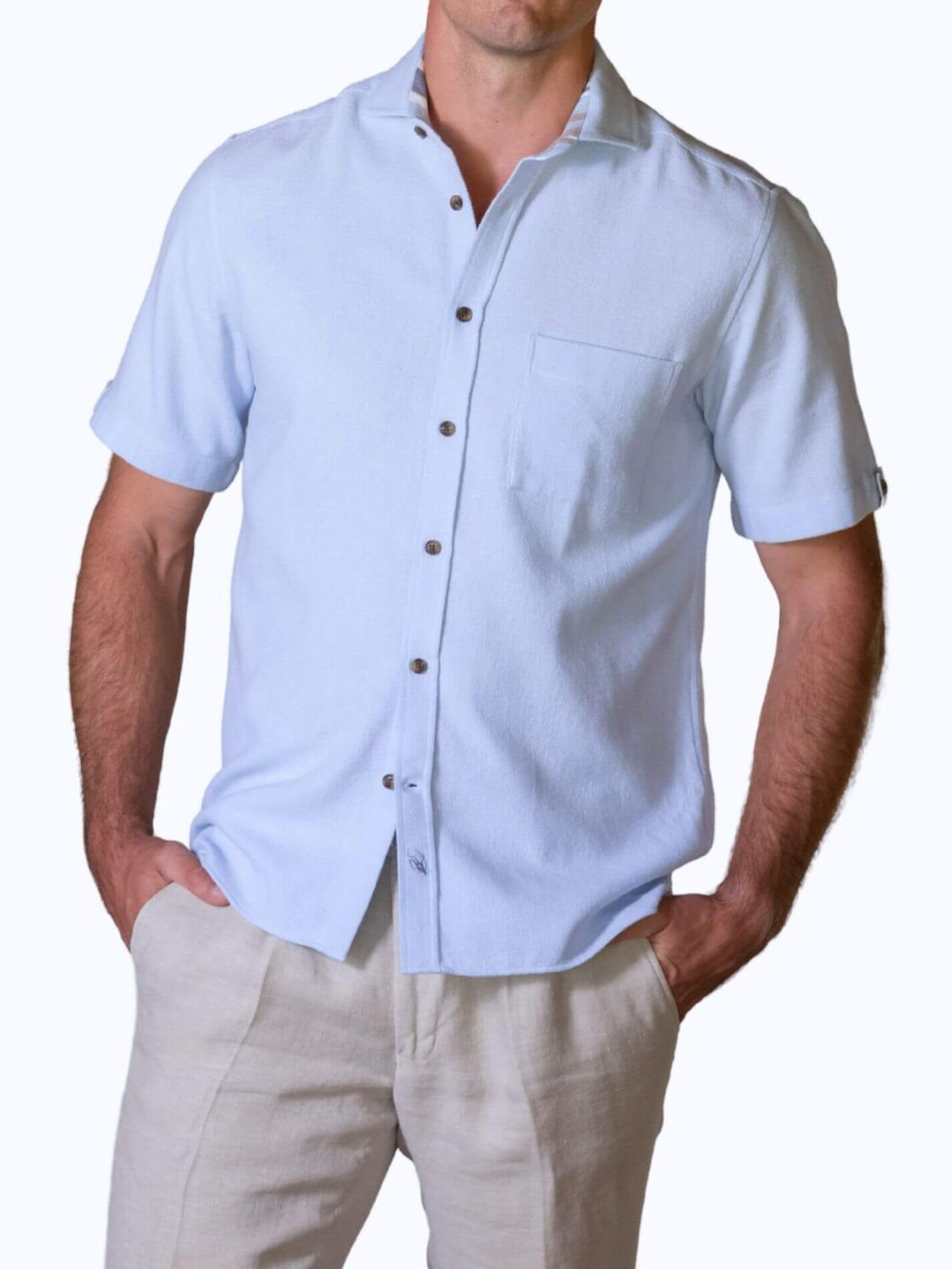 Blue Sack Weave Short Sleeve Shirt 