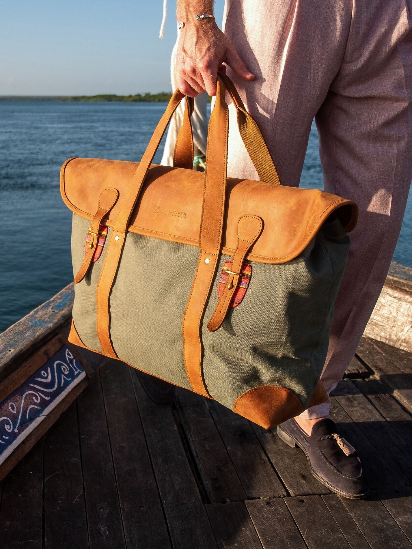 Canvas Weekender Bag - Khaki Green