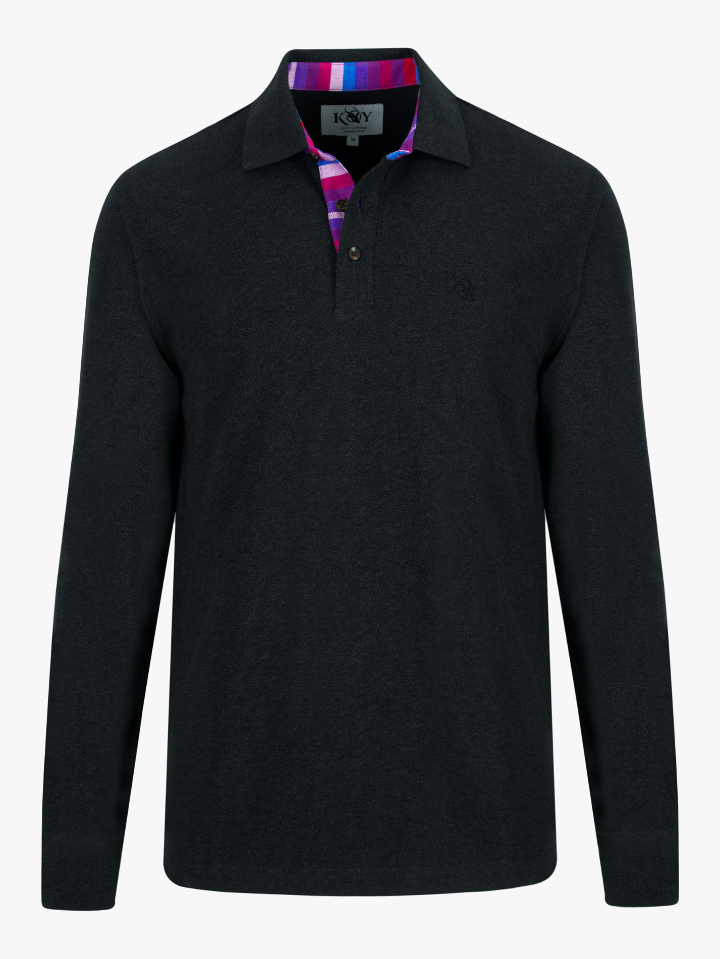 Kugawana Charcoal Long Sleeve Polo Shirt with Kenyan Kikoy Detailing