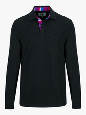 Kugawana Charcoal Long Sleeve Polo Shirt with Kenyan Kikoy Detailing